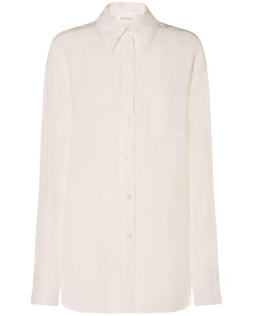 Sportmax Natural Rovigo Silk Crepe Long Sleeve Shirt
