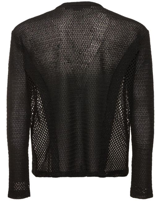 ANDERSSON BELL Black Cotton Blend Open Knit Crewneck Sweater for men