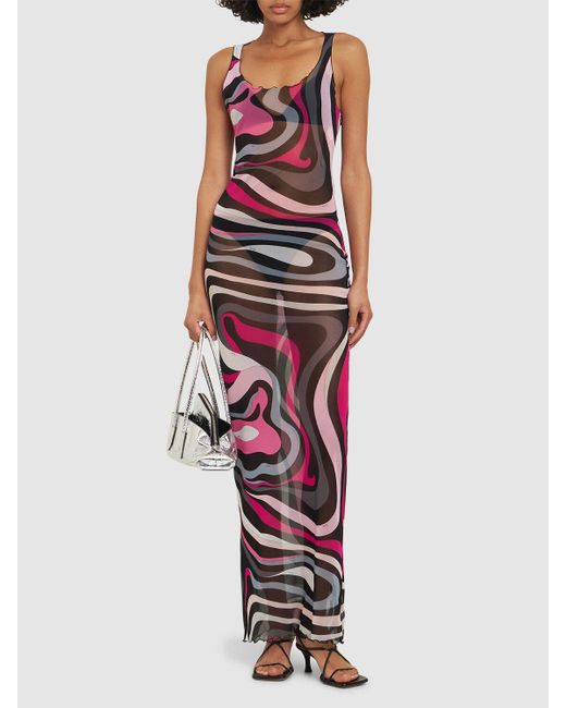 Emilio Pucci プリントチュール ロングドレス Purple