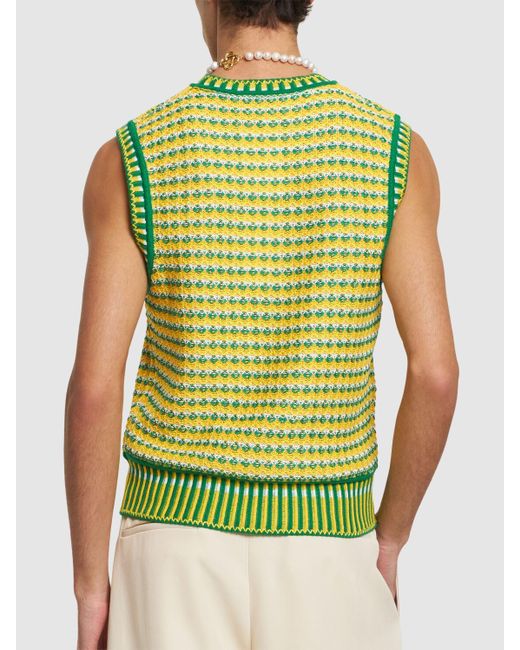 Casablancabrand Green Zig-zag Cotton Knit Vest for men