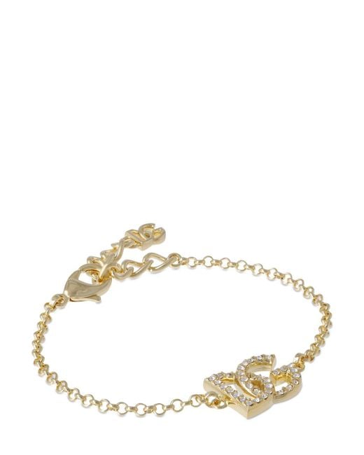 Dolce & Gabbana Metallic Dg Logo Crystal Chain Bracelet