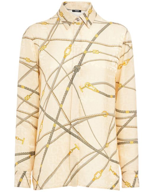 Versace Natural Printed Silk Blend Jacquard Shirt