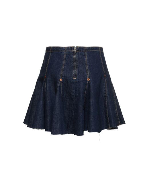 Re/done Blue Pleated Denim Cotton Blend Mini Skirt