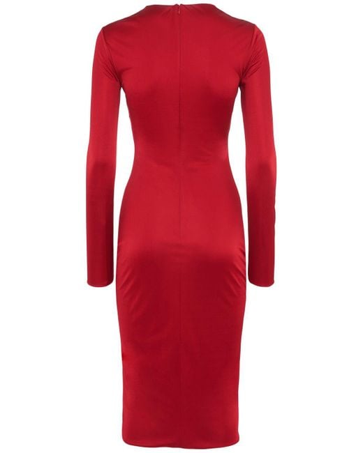 Versace Red Liquid Viscose Jersey Midi Dress