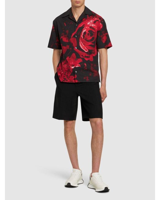 Alexander McQueen Red Wax Floral Print Cotton Shirt for men