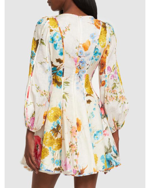 Robe courte en lin floral halcyon Zimmermann en coloris Gray