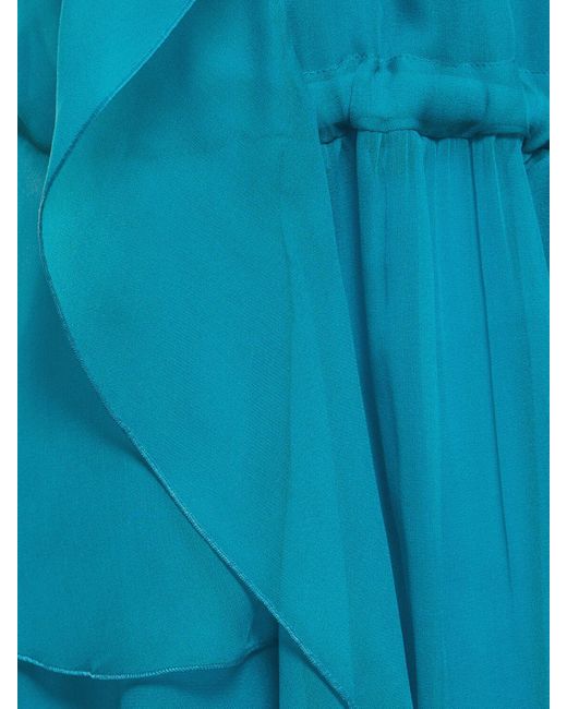 Alberta Ferretti Blue Draped Silk Chiffon Mini Halter Dress