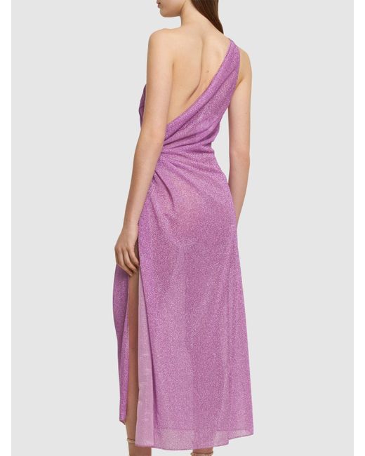 Oseree Purple Lumière Lamé Midi Dress W/knot