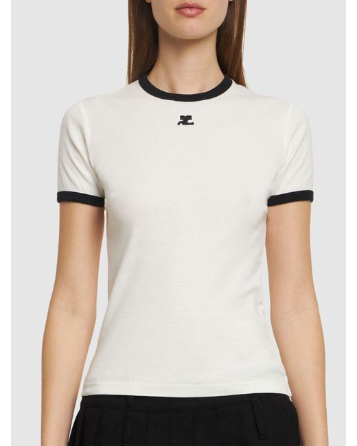 Courreges White T-shirt In Kontrastfarbe
