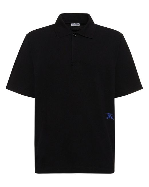 Polo in cotone con logo di Burberry in Black da Uomo