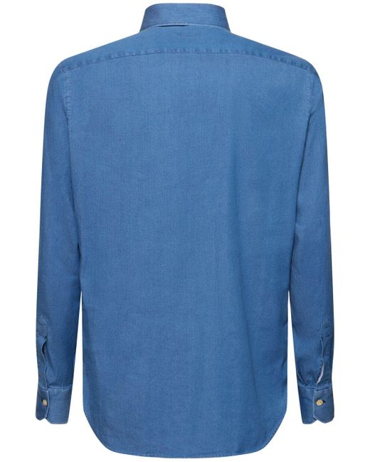 Kiton Blue Washed Cotton Blend Shirt for men