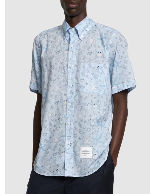 Camisa de algodón con manga corta Thom Browne de hombre de color Blue