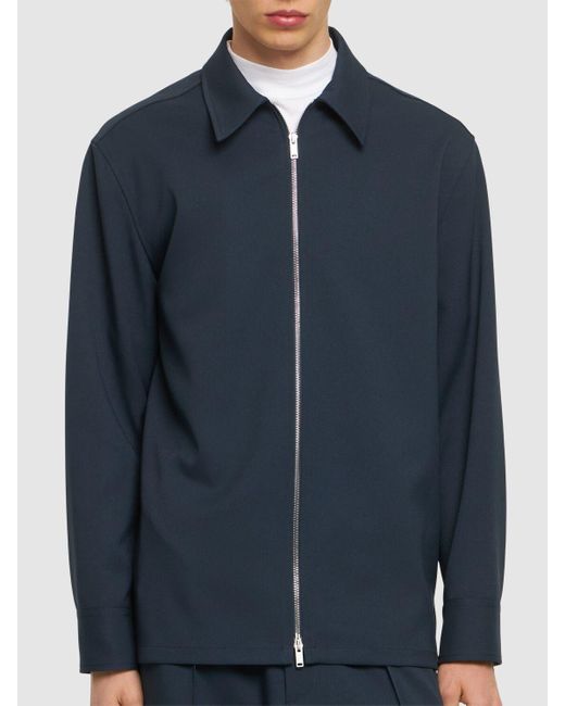 Jil Sander Blue Fine Tech Gabardine Zipped Shirt for men