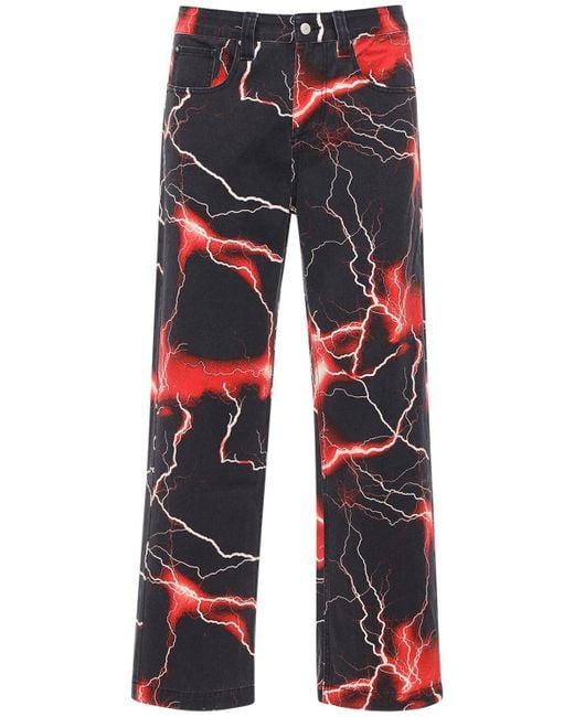 Jaded London Printed Red Lightning Skater Jeans for men
