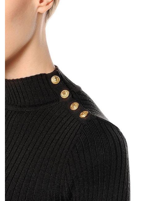 Balmain Turtleneck Sweater Dress W/ Gold Buttons in Black | Lyst