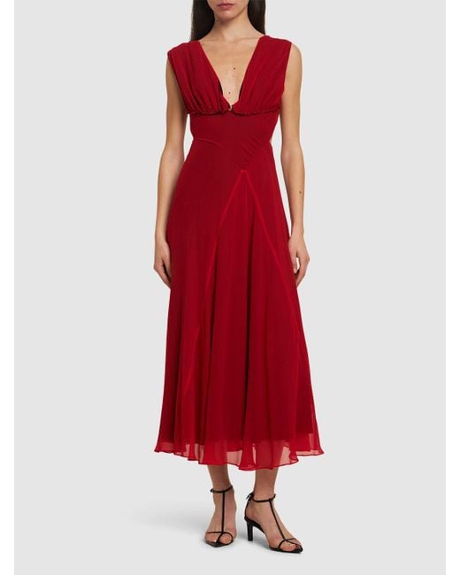 Yohji Yamamoto Red Damen Midikleid Aus Chiffon