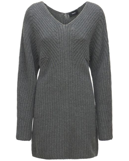 Theory Gray Sculpted Wool & Cashmere Knit Mini Dress
