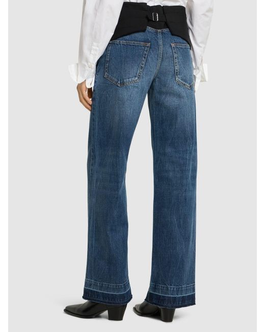 Stella McCartney Blue Mid Rise Denim & Fabric Wide Jeans