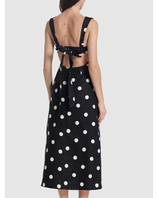 Zimmermann Black Crush Polka Dotted Linen Midi Dress