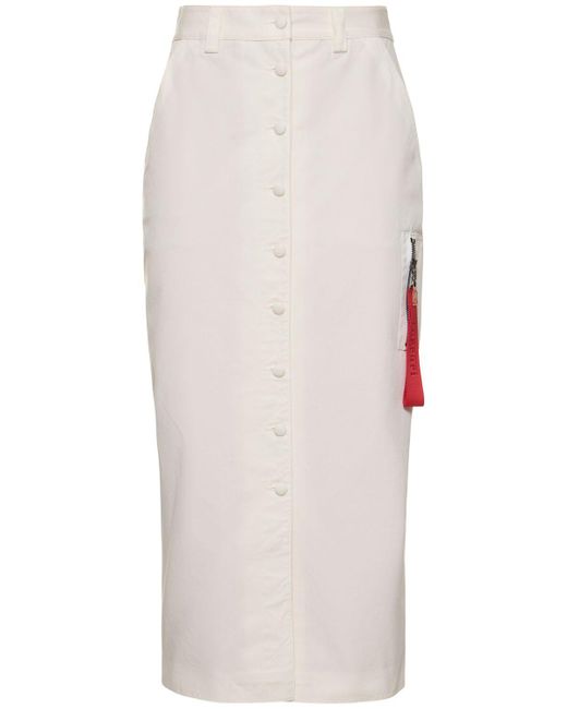 Ferrari White Buttoned Cotton Midi Skirt