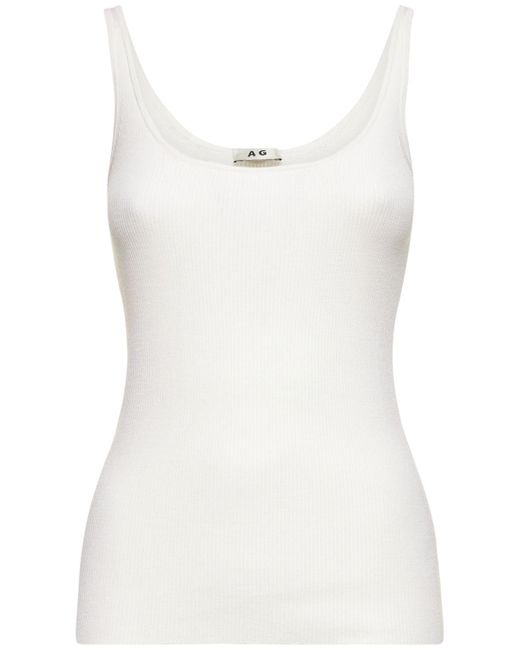 ANNAGRETA White Tanktop Aus Gerippter Wolle Und Seide "sofia"