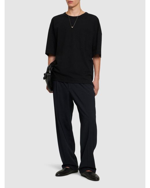 Lemaire Black Boxy Cotton & Linen T-shirt for men