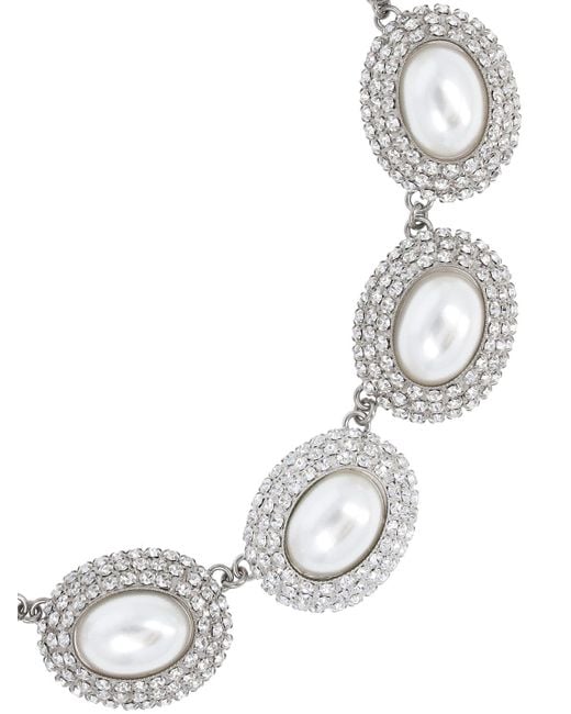 Alessandra Rich White Oval Faux Pearl & Crystal Necklace