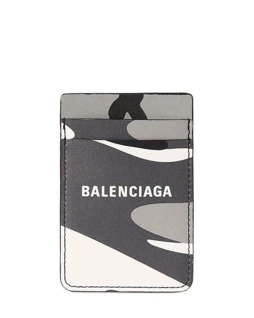 Balenciaga Gray Everyday Camo Leather Magnet Card Holder for men