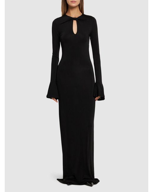 Nina Ricci Black Flared Cuff Cutout Jersey Long Dress
