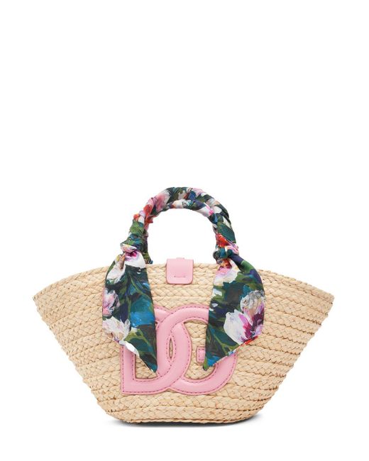 Dolce & Gabbana Pink Small Kendra Straw Tote Bag