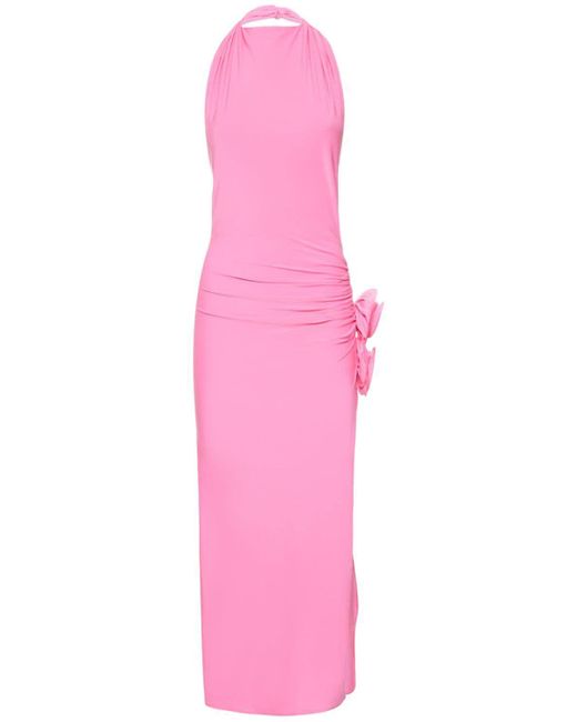 Magda Butrym Pink Draped Jersey Midi Dress W/ Flowers