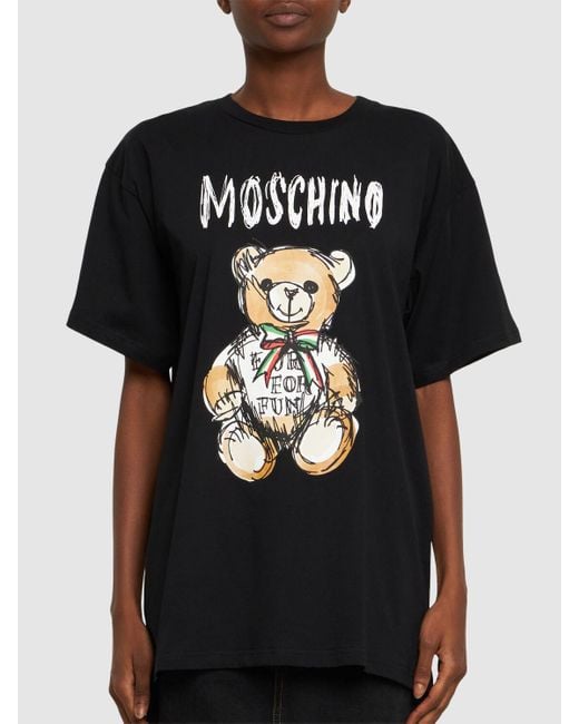 Moschino Black T-shirt Aus Baumwolljersey Mit Logo
