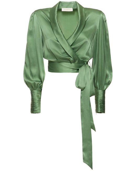 Zimmermann Green Silk Wraparound Blouse