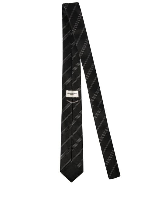 Saint Laurent Black 5cm Double Striped Silk Tie for men