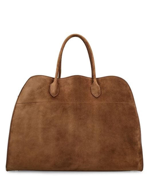 The Row Brown Soft Margaux 17 Suede Top Handle Bag