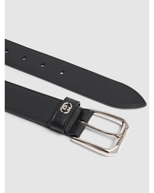Gucci White 3.5cm Squared Buckle Leather Belt for men