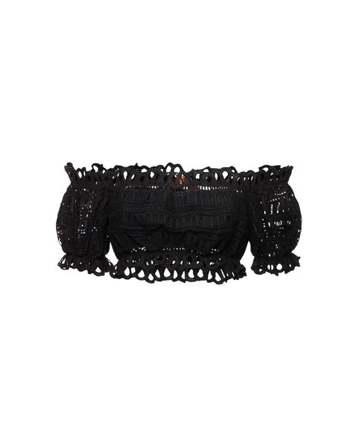 Femme Crop Top À Col Bardot En Coton Mélangé Ermanno Scervino en coloris Black