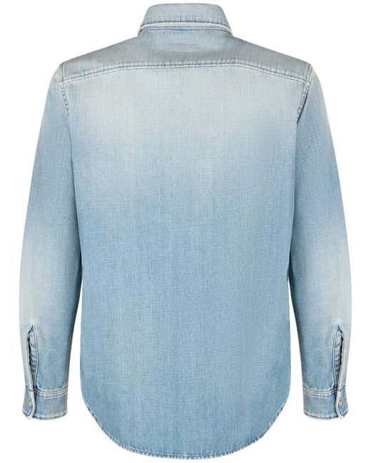 Chemise oversize en denim de coton Saint Laurent pour homme en coloris Blue