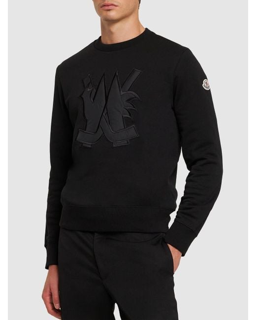 Moncler Black Logo Patch Cotton Crewneck Sweatshirt for men