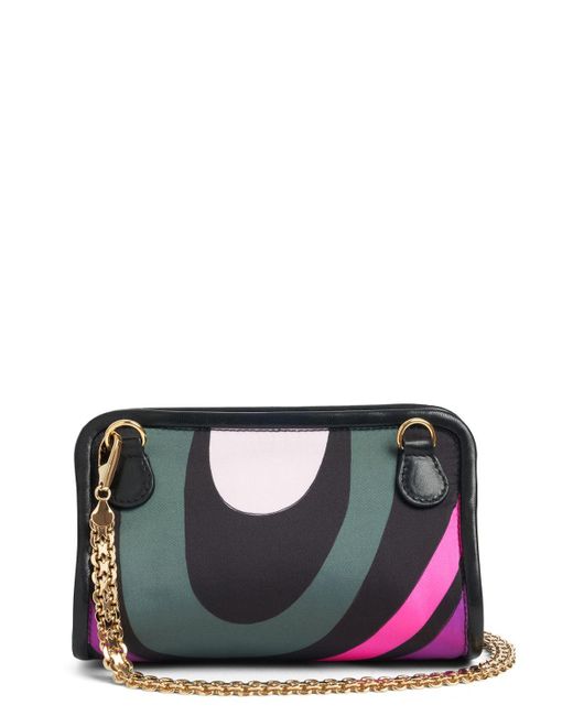 Emilio Pucci Green Printed Twill Binding Pouch Fuchsia