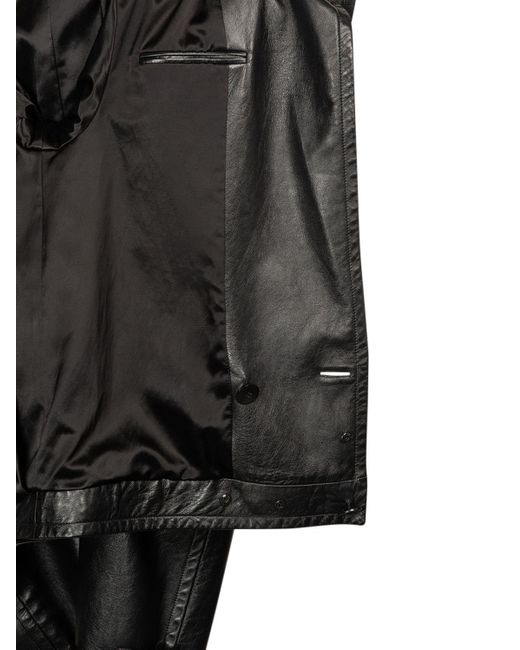 Saint Laurent Black Double Breasted Leather Coat
