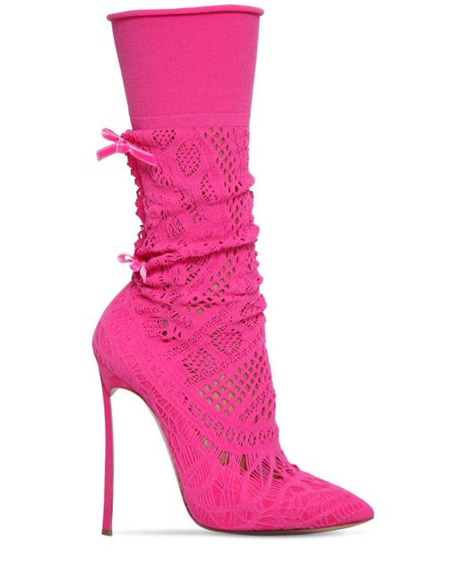 Casadei Pink 120mm Stretch Knit Boots