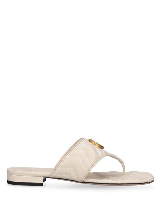 Gucci Natural 15mm Double G Leather Thong Sandals