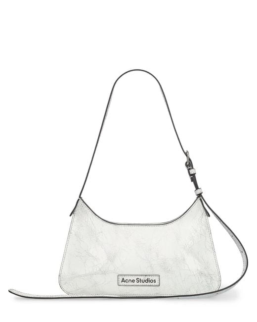 Acne White Mini Platt Crackle Leather Shoulder Bag