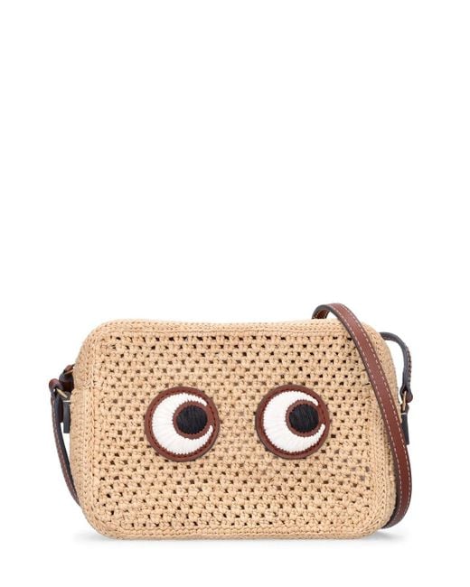 Anya Hindmarch Eyes Raffia & Leather Shoulder Bag in Natural (Pink
