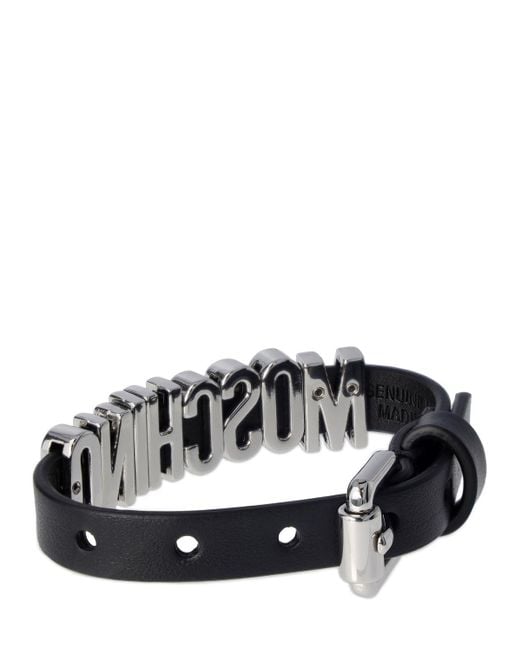 Moschino Black Logo Leather Bracelet
