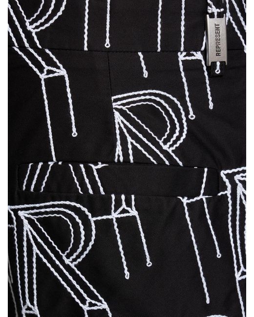 Represent Black Initial Embroidered Cotton Shorts for men