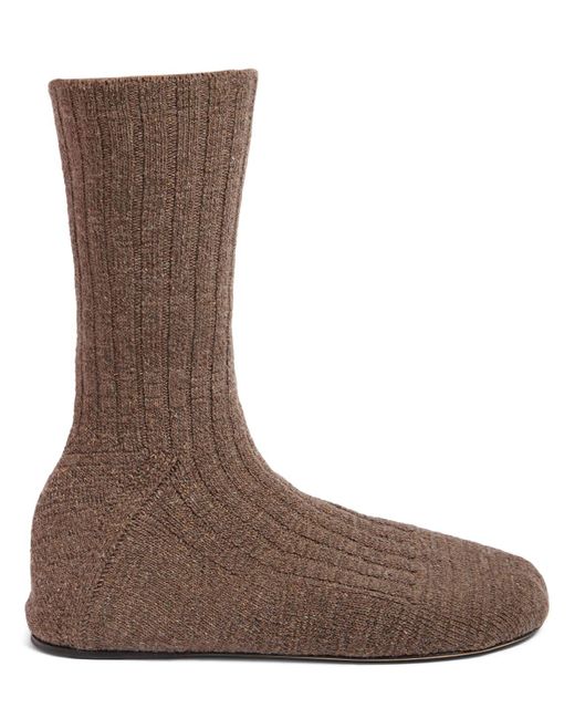 Bottega Veneta Brown Doica Wool Blend Knit Sock Boots for men