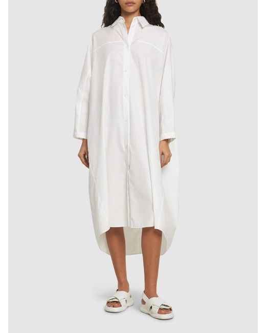 Marni White Cotton Poplin L/s Midi Shirt Dress