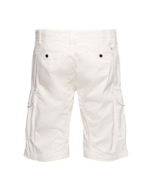メンズ C P Company ストレッチコットンカーゴハーフパンツ White